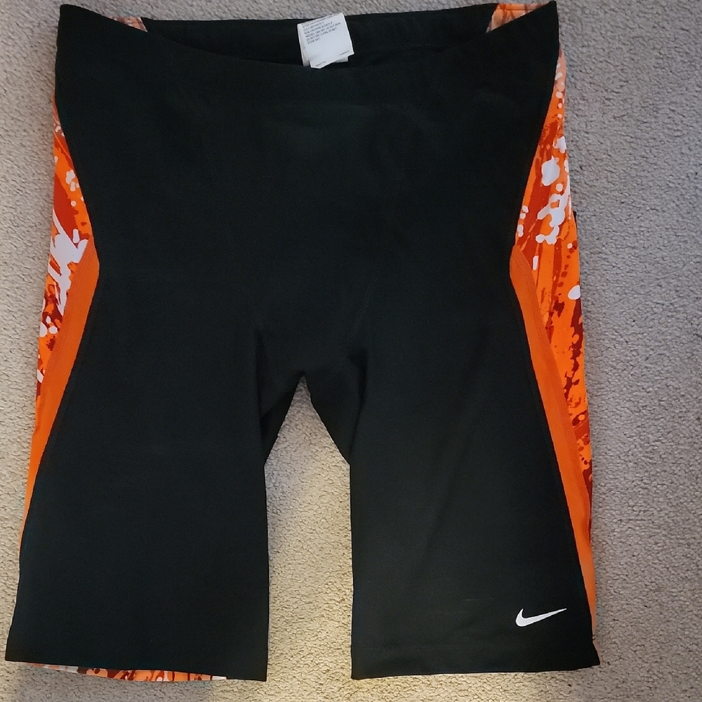 Nike Black and Orange Performance Swim